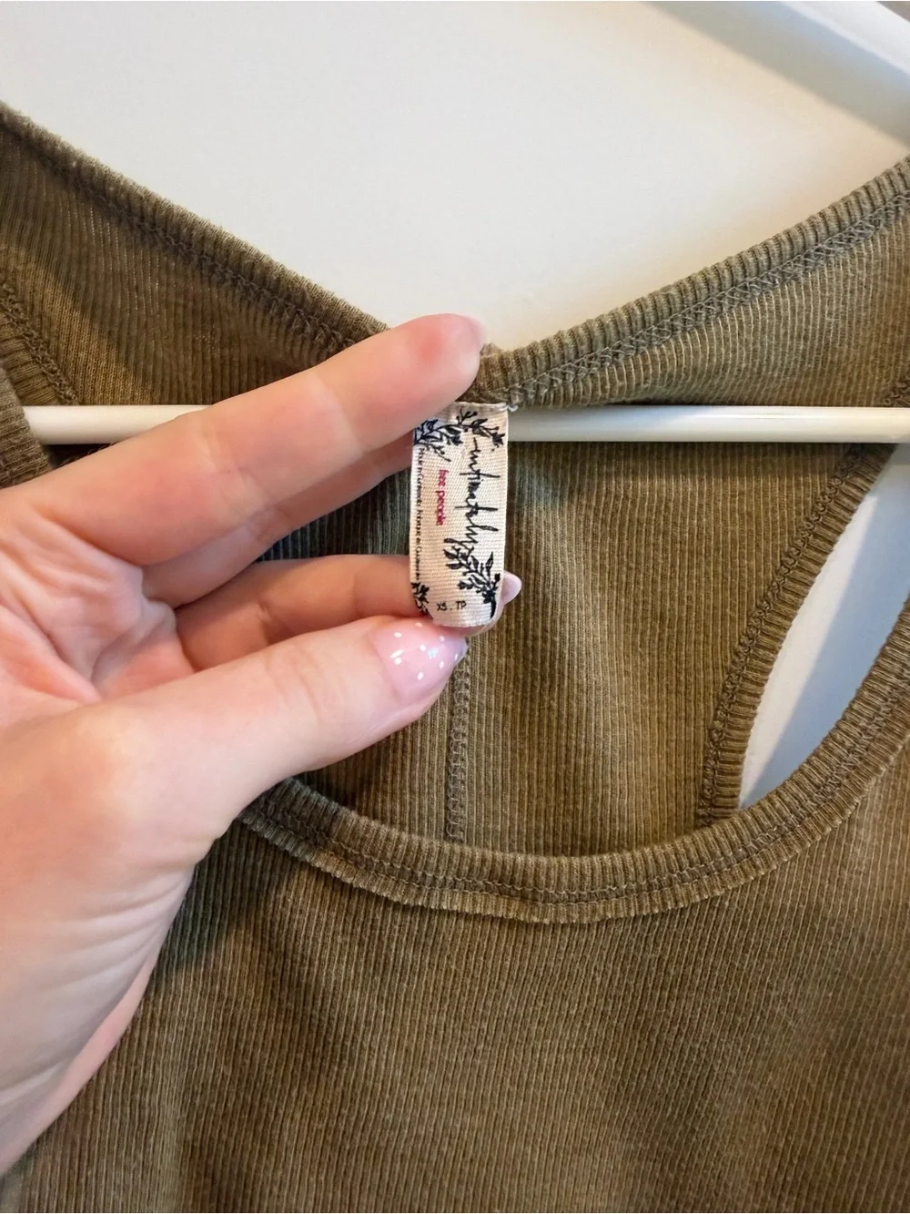 Free People Olive Ribbed Cropped Tank